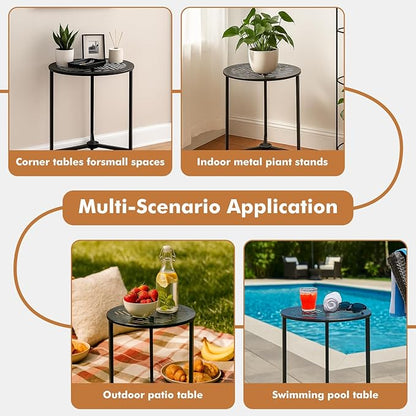 Party Zealot Set of 2 Small Round Metal Side Tables, 13-Inch Black Outdoor End Tables for Patio, Balcony, Porch or Garden – Weather-Resistant Corner Coffee Table for Small Spaces & Indoor Plant Stand