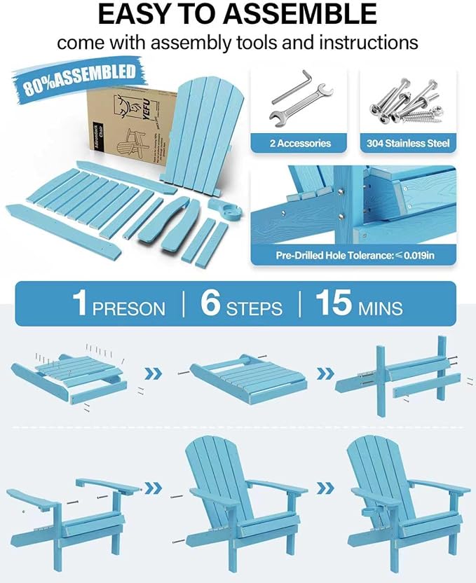 YEFU Adirondack Chairs Set of 4: Outdoor Chair HIPS Plastic Adirondack Chairs - Patio Chairs with Cup Holder & Wood - Photo 7