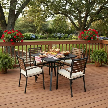 Tangkula 32-Inch Metal Patio Dining Table for 4, Outdoor Dining Table with Powder-Coated Metal Frame & Wood-Like Grain Tabletop, Square Outside Bistro Table for Backyard Garden Poolside Porch, Grey