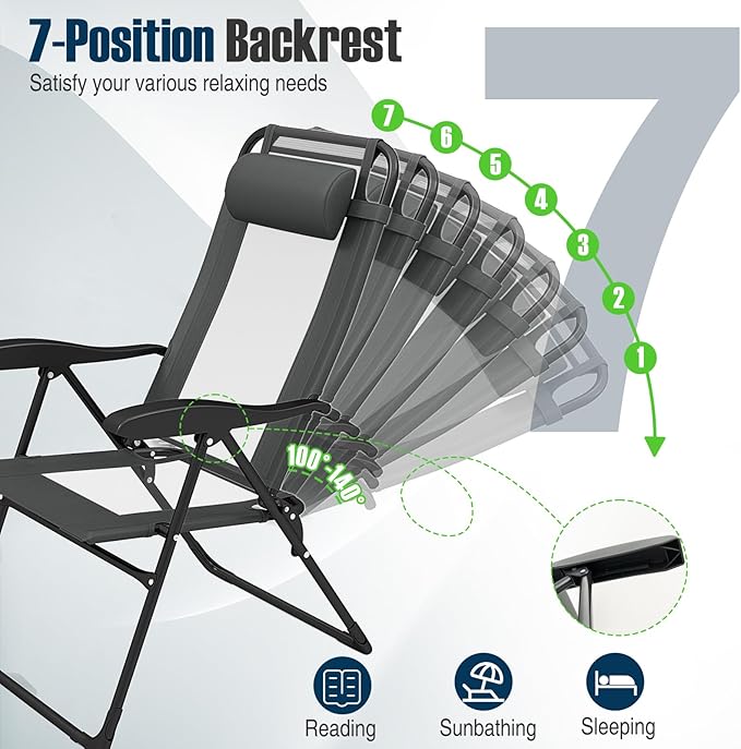 Giantex Set of 4 Patio Folding Chairs, Portable Outdoor Dining Chairs with 7-Level Adjustable Backrest, Headrest - Photo 5