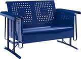 Crosley Furniture Bates Retro Metal Outdoor Loveseat Glider, 2-Person Rocking Patio Bench for Porch, Deck, Navy Gloss - Photo 1