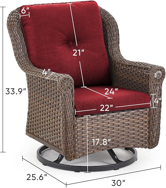Patio Chairs Outdoor Swivel Glider - Set of 4 High Back Outside Brown Wicker Rattan Rocking Chair with Thick Cushion - Photo 3