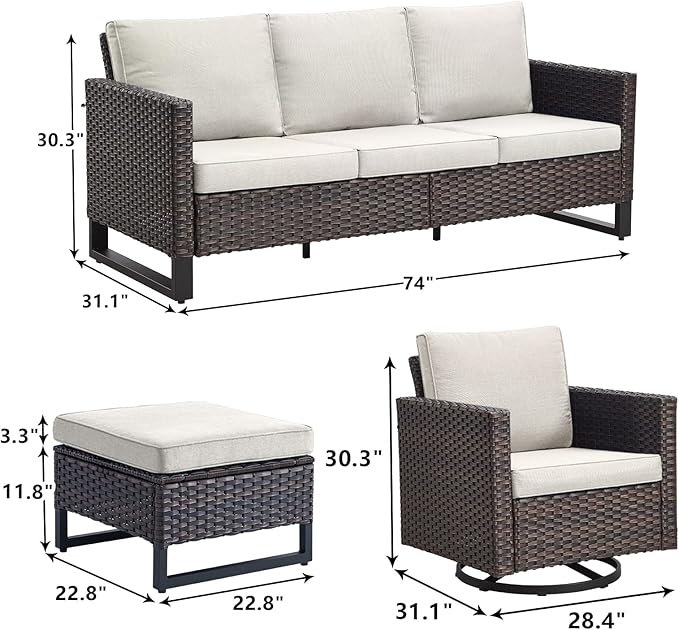 Rilyson Wicker Outdoor Patio Furniture Set - 5 Piece Patio Conversation Set with 2 Swivel Rocker Chairs - Photo 2