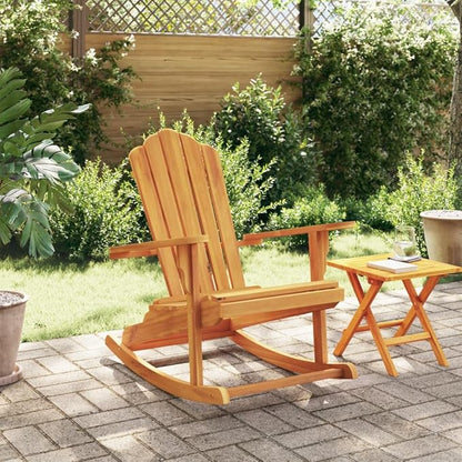Solid Teak Wood Outdoor Rocking Chair Adirondack Design Brown 39.4x30.3x38.6in Oiled Finish Garden Patio Lounge Furniture for Backyard Porch Balcony