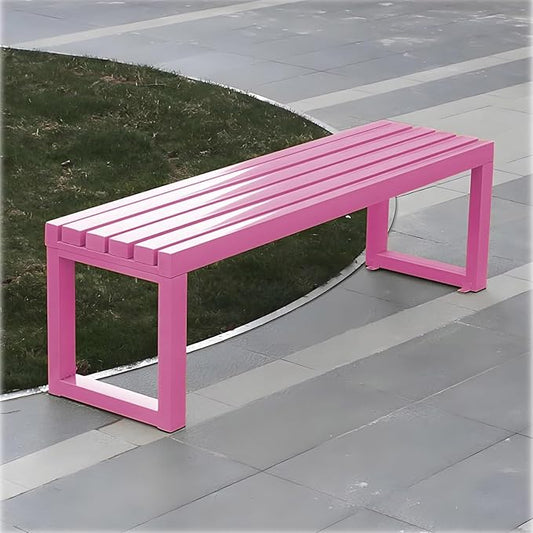 Outdoor Metal Backless Bench,Colorful Garden Bench Slatted Seat,All-Weather Outdoor Park Benches for Backyard, Porch, Or Lawn(200cm/78.7inch, Pink)