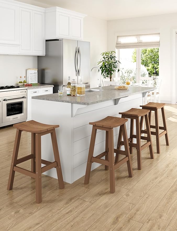 Weatherproof Bar Stools Set of 4, 28" Height Outdoor Bar Stools Holds up to 400 lbs, Saddle Seat - Photo 7