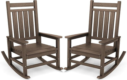 SERWALL Oversized Outdoor Rocking Chair Set of 2, HDPE Rocker for Adults, Patio Rocking Chairs for Porch, Coffee