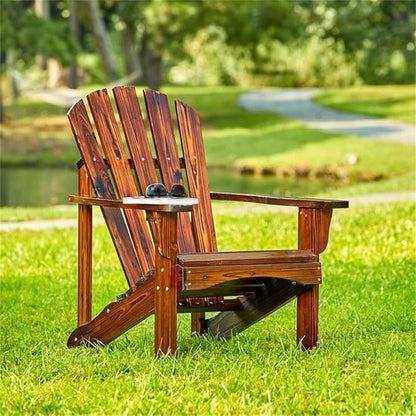 Pemberly Row Adirondack Chair, 36" H x 35" W x 28.25" D, Cedar Wood, Brown Finish, Ergonomic Design, Contoured Seat, Wide Arms, High Back Support, Outdoor Patio or Deck Furniture for Relaxation