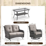 Patio Loveseat Glider Set, Resin Wicker Loveseat Glider with 2 Swivel Patio Chiars and Coffee Table, 4 Piece Patio - Photo 7