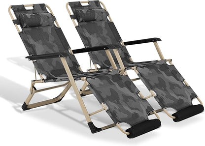 Athena Collection Zero Gravity Outdoor Lounge Chair Set of 2, 26" Width Reclining Pool Lounge Lawn Chairs Recliner with Headrest Foot Pad, Outdoor Chaise for Beach Patio Backyard Outside, Camouflage