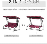 Outsunny 3-Seat Outdoor Patio Swing Chair, Converting Flatbed, Outdoor Swing Glider with Adjustable Canopy - Photo 3