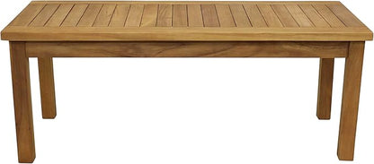 Sunnydaze 45-Inch Solid Teak Rectangular Outdoor Coffee Table - Patio Coffee Table for Outside - Light Brown Wood Stain Finish