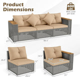 Tangkula 86.5" Large 3-Seat Patio Wicker Sofa, 3 Pieces PE Rattan Sectional Furniture Set with Cup Holder & Wood Armrest - Photo 3