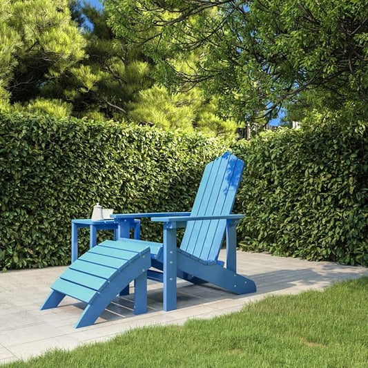 Patio Adirondack Chair with Footstool HDPE Aqua Blue, Patio Dining Chairs, Outdoor Patio Chairs Set for Garden, Balcony, or Poolside