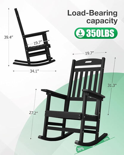 YEFU Outdoor Rocking Chair Porch: Patio Rocking Chair for Adult, Outdoor Rocker Weather Resistant, Easy to Assemble, Safe&Comfortable, Black
