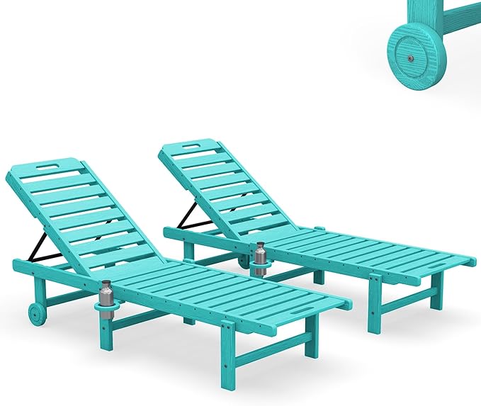 SERWALL Outdoor Chaise Lounge Set of 2, All-Weather HDPE Pool Lounge Chairs with 5-Position Adjustable Backrest - Photo 1