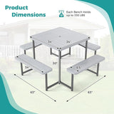 Giantex Picnic Table Bench Set for 4-8 People, 34" Outdoor Square Dining Table & 2 Benches w/Umbrella Hole - Photo 4