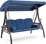 HOMREST 3 Seat Outdoor Porch Swing with 1.5" Deepened Cup Holder, Adjustable Canopy, Patio Swing Bed with Stand - Photo 1
