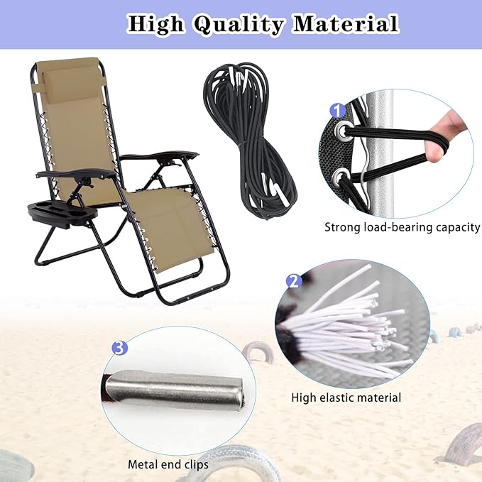 Ostlttyn Zero Gravity Chair Replacement Fabric Kits Set of 2, 17" Repair Cloth with Replacement Bungee Cord for Anti Gravity Sling Outdoor Folding Lounge Lawn Chairs, Tan