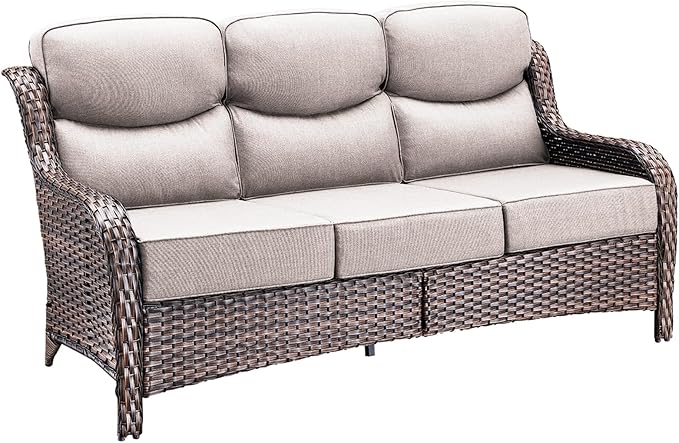 71'' Patio Couch Outdoor Wicker Sofa, Heavy Duty All-Weather Rattan 3-Seater Sofa with Deep Seating and Removable Cover - Photo 8