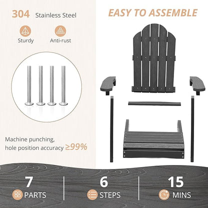 LUE BONA Kids Adirondack Chair, Gray Poly Lumber Plastic Chair, Toddler Adirondack Chair Weather Resistant, Kids Outdoor Patio Adirondack Lounge Chair for Balcony, Backyard, Preschool