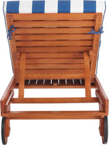 SAFAVIEH Outdoor Collection Newport Natural/ Blue & White Stripe Cushion Built-in Side Table Adjustable Chaise Lounge - Photo 4