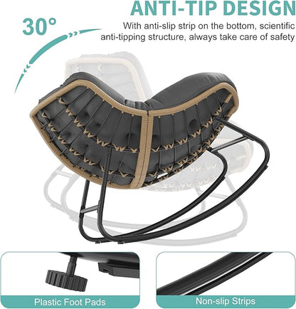 Fancyango Oversized Egg Rocking Chair for Indoor/Outdoor – All-Weather Wicker Rattan Lounge Chair with Cushion, Patio Rocker for Porch, Garden, or Balcony (Dark Grey1, 37.8" D x 36.6" W x 33" H)