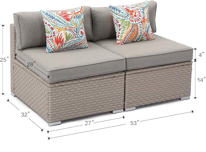 COSIEST 2-Piece Outdoor Furniture Add-on Armless Chairs for Expanding Wicker Sectional Sofa Set w Warm Gray Thick - Photo 2