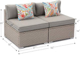 COSIEST 2-Piece Outdoor Furniture Add-on Armless Chairs for Expanding Wicker Sectional Sofa Set w Warm Gray Thick - Photo 2