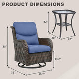 Rilyson Wicker Rocking Chair Swivel Chairs - 3 Piece Rocker Patio Furniture Set Rattan Rocking Bistro Sets with Glass - Photo 3