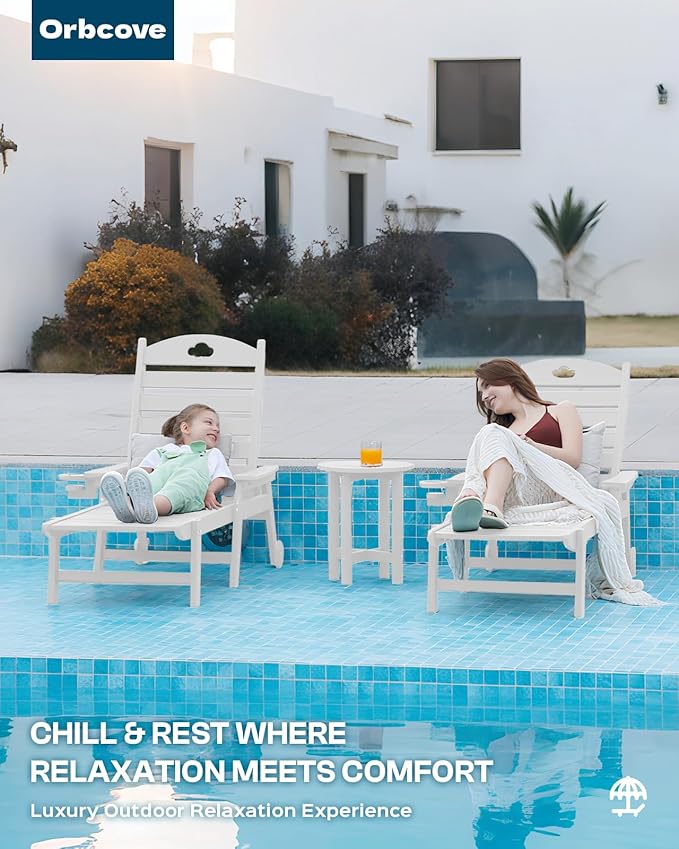 Pool Lounge Chair Outdoor, HDPE Oversize Chaise Lounge Outdoor Chair with Wheels and Cupholder, 6-Position Adjustable, for Pool, Patio, Lawn, Garden, Poolside (White, 1)