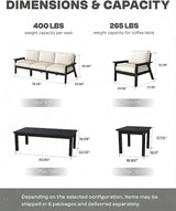 HDPE Patio Furniture Set with Cantilever Umbrella, Outdoor Couch with Washable Thick Beige Cushions & Tables - Photo 2
