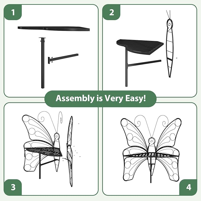 HavenlyYouth Butterfly Shaped Outdoor Bench, Black Garden Bench for Outdoor with Sturdy Stable Metal Frame, Butterfly Chair Butterfly Bench Outdoor for Garden, Yard, Balcony, Lawn (Black)