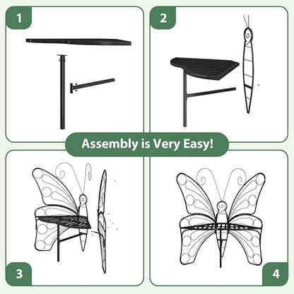 HavenlyYouth Butterfly Shaped Outdoor Bench, Black Garden Bench for Outdoor with Sturdy Stable Metal Frame, Butterfly Chair Butterfly Bench Outdoor for Garden, Yard, Balcony, Lawn (Black)