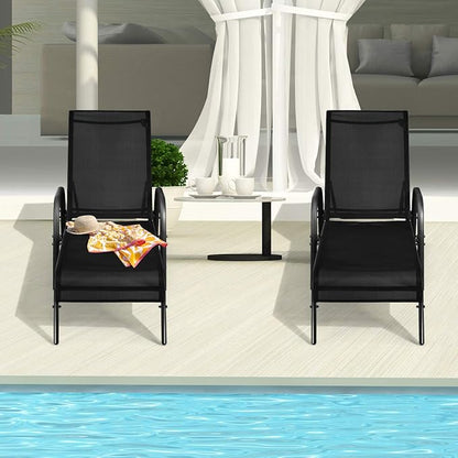 Tangkula Outdoor Lounge Chairs Set of 2, Patio Chaise Lounge with Adjustable Backrest, Reclining Pool Lounge Chairs for Outside with Heavy Duty Steel Frame, Suitable for Beach, Yard, Balcony, Poolside