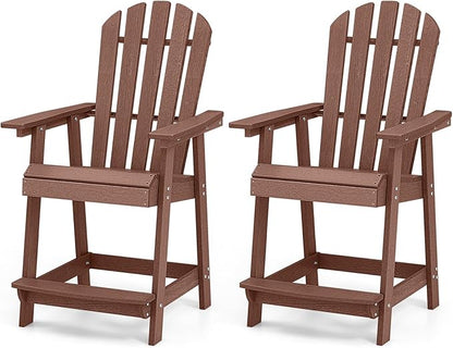 Giantex Tall Adirondack Chair Set of 2, HDPE Outdoor Bar Stools with Armrests, 4.5” Wide Footrest, Patio Adirondack Barstools, All-Weather Balcony Chairs for Poolside, Garden, Backyard (Coffee)