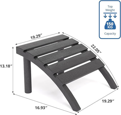 Adirondack Ottoman Tool-Free Assembly, HDPE All Weather Outdoor Foot Rest, Plastic Adirondack Chair Footstool for Patio Deck Backyard Outside(Black)