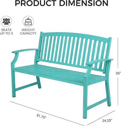 Grand patio 52" Farmhouse Outdoor Bench, Garden Benches with Anti-Rust Aluminum Powder Coated Frame, Faux Wood Grain Finish Frame Patio Bench for Front Porch, Turquoise Blue