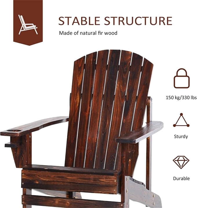 Folding Adirondack Chair, Weather Resistant Outdoor Patio Chair with Cup Holder for Lawn, Backyard, Poolside(Brown)