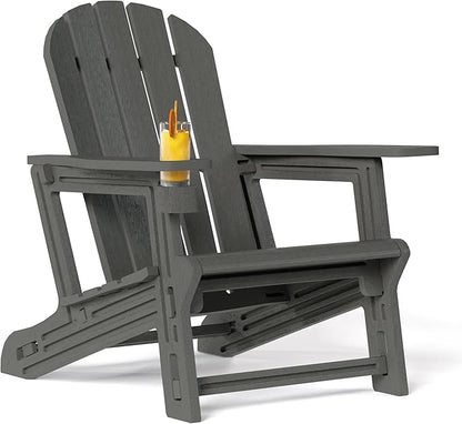 Costaelm Tool-Free Assembly Outdoor Patio HDPE Plastic Adirondack Chair with Cup Holder, Gray
