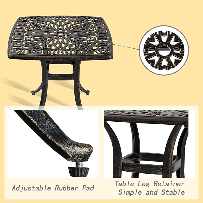 Outdoor 21" Cast Aluminum Square Side Table Set of 2 End Table for Patio, Backyard, Pool, Indoor Companion - Photo 6