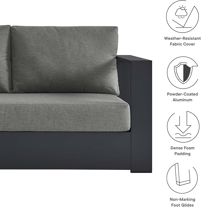 Modway Tahoe Aluminum 3-Piece Outdoor Patio Furniture Gray Charcoal - Photo 5