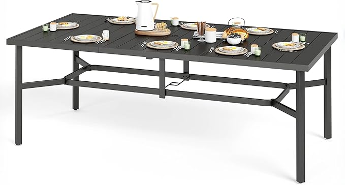 83" Patio Table for 8, Large Rectangle Patio Dining Table with Umbrella Hole - Photo 1