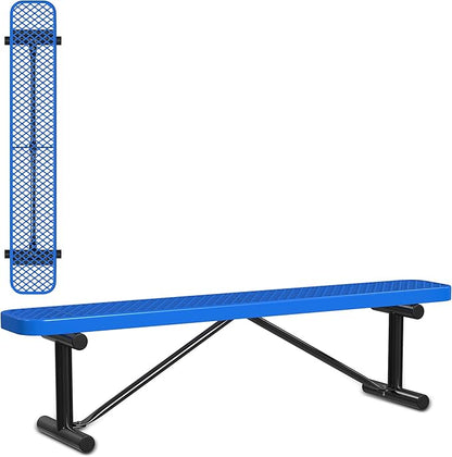 Leisure Craft Metal Outdoor Bench - 6 Foot Heavy Duty Backless Bench Seating for Garden, Porch, Picnic, Park, Expanded Metal, Thermoplastic Coating, Commercial Grade Furniture Made in USA - Blue