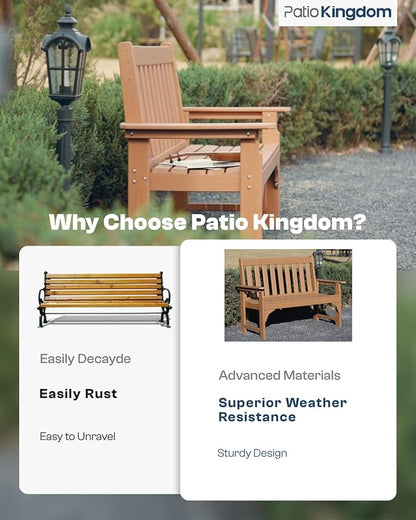 HDPE Garden Bench, All Weather 2-Person Outdoor Benches, Rust Free & Fade Resistant Patio Benches for Garden, Porch, Backyard, Deck, Lawn, Balcony, Poolside (Teak, 2 Benches)