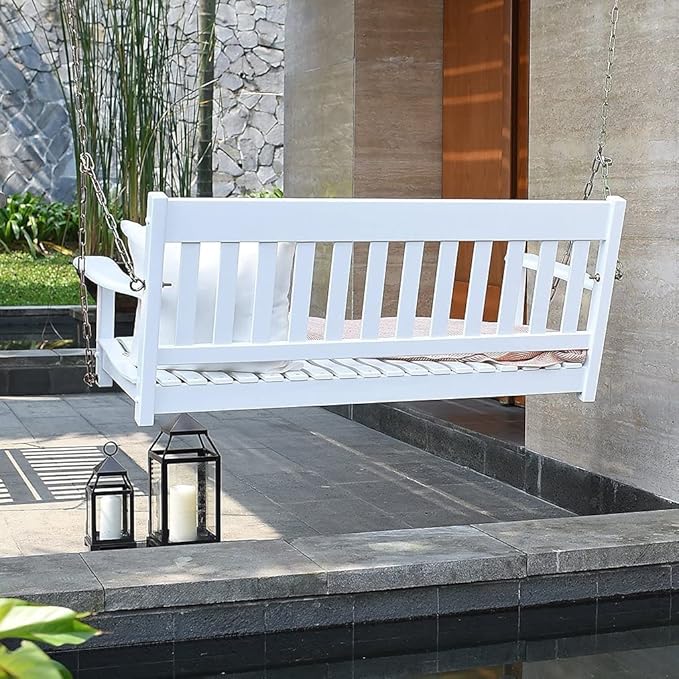 Cambridge Casual Bentley Solid Wood Porch Swing – Outdoor Hanging Swing Bench for Porch, Patio, or Garden – Durable, Weather-Resistant 2-Seater Wood Swing