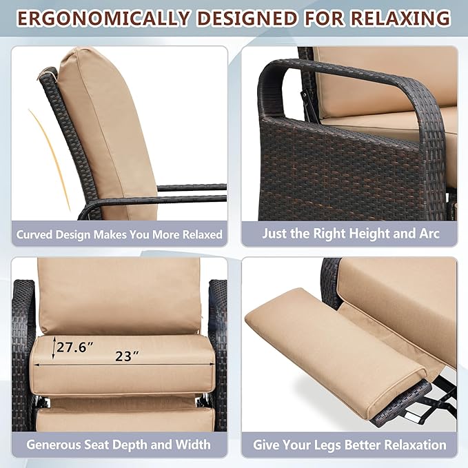 ATR ART TO REAL Outdoor Wicker Recliner Chair with 5.5'' Cushions, Automatic Adjustable Patio Lounge Chairs - Photo 5