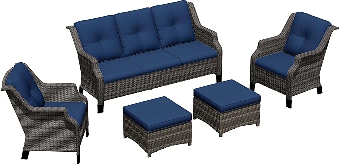 Patio Furniture Set 5 Pieces, Outdoor Wicker Furniture with Coffee Table and Side Table - Photo 8