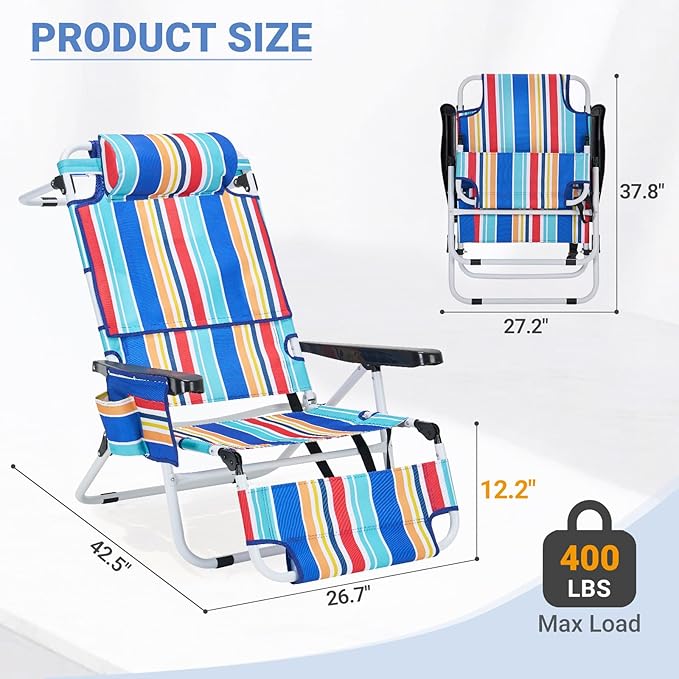 DoCred Heavy Duty Tanning Chair with Face Hole, Adjustable 5-Position Folding Chaise Lounge Chairs for Outside, Portable Lay Flat Beach Lounge Chair for Outdoor Sunbathing Beach Pool Lawn Camping