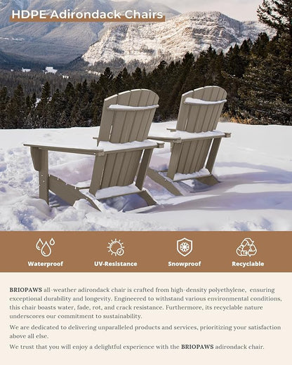 BRIOPAWS Oversized Adirondack-Chairs-Set of 4 | HDPE Plastic | Fire Pit Chair | Wood Grain | All Weather | for Deck Outdoor Poolside Campfire